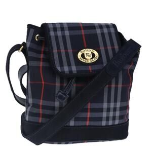Burberry Nova Check Shoulder Bag Canvas Navy Gold